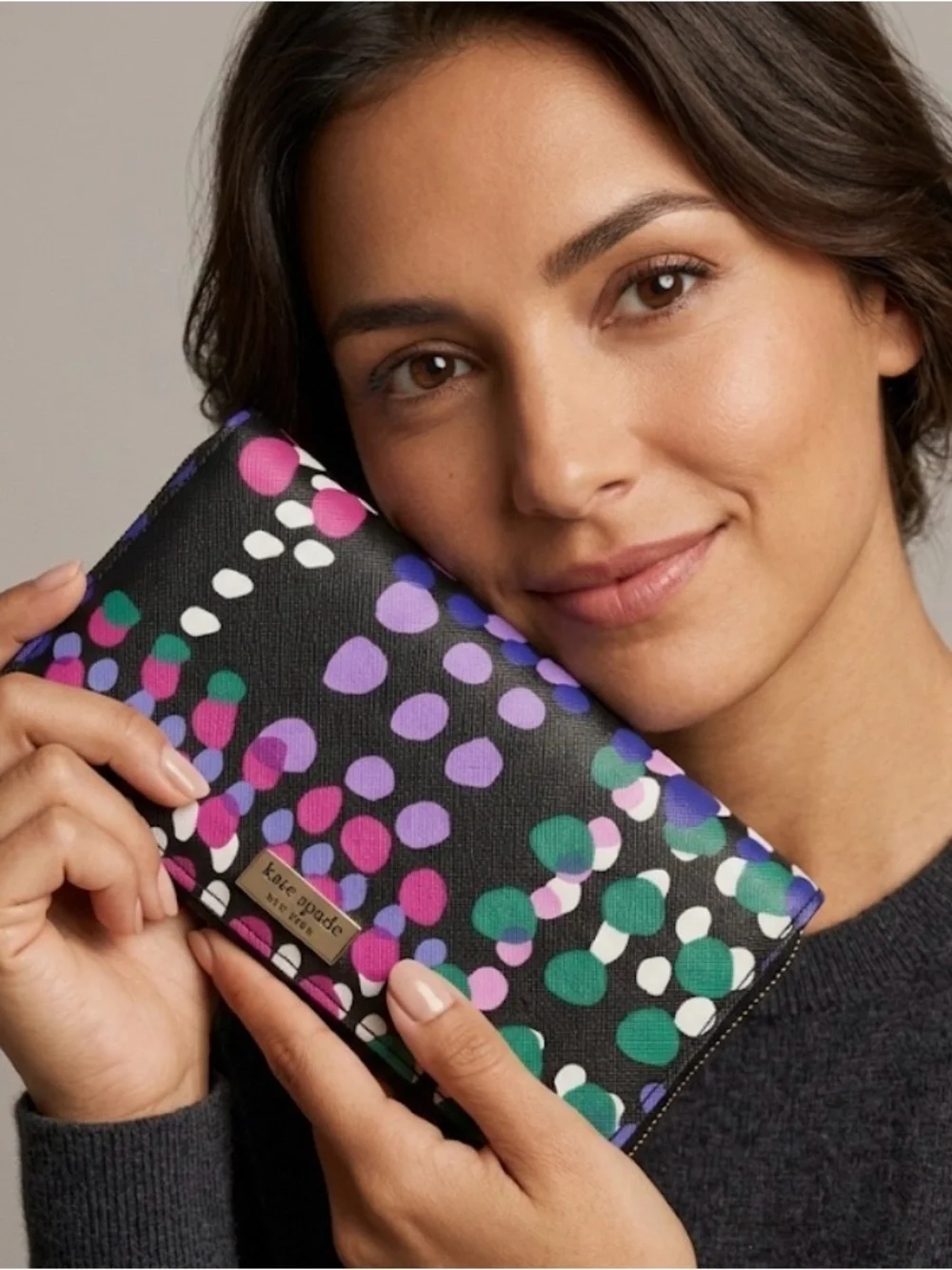 Kate Spade New York Polka Dot Zip Around Continental Leather Wallet Multi-Color